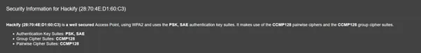 Security information of local Hackify Wi-Fi collected by the Wi-Fi Pineapple