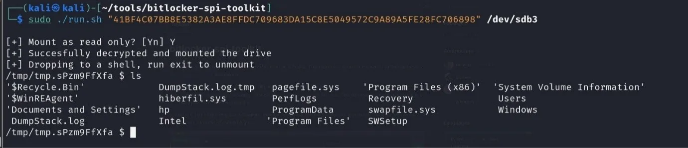screenshot terminal with successful decryption of the drive