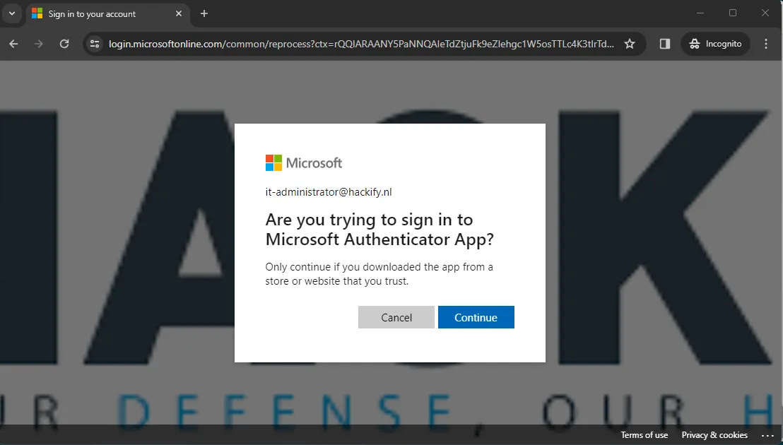 Fourth Device Code Phishing Website Picture