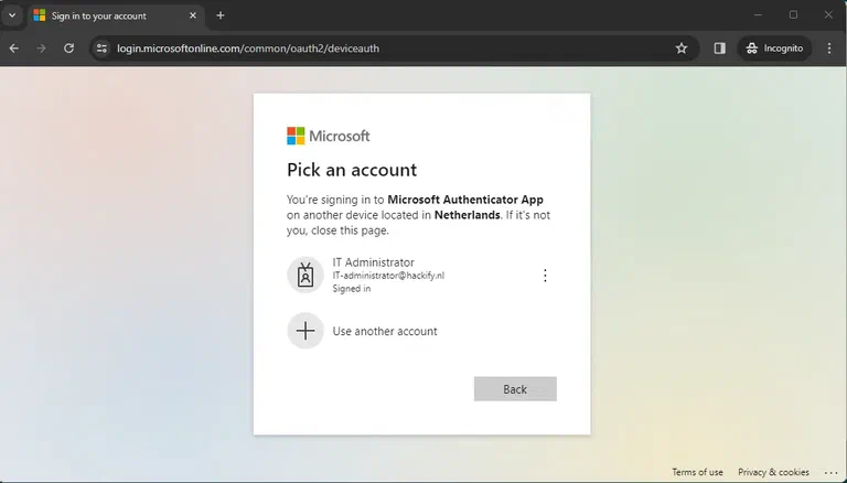 Third Device Code Phishing Website Picture